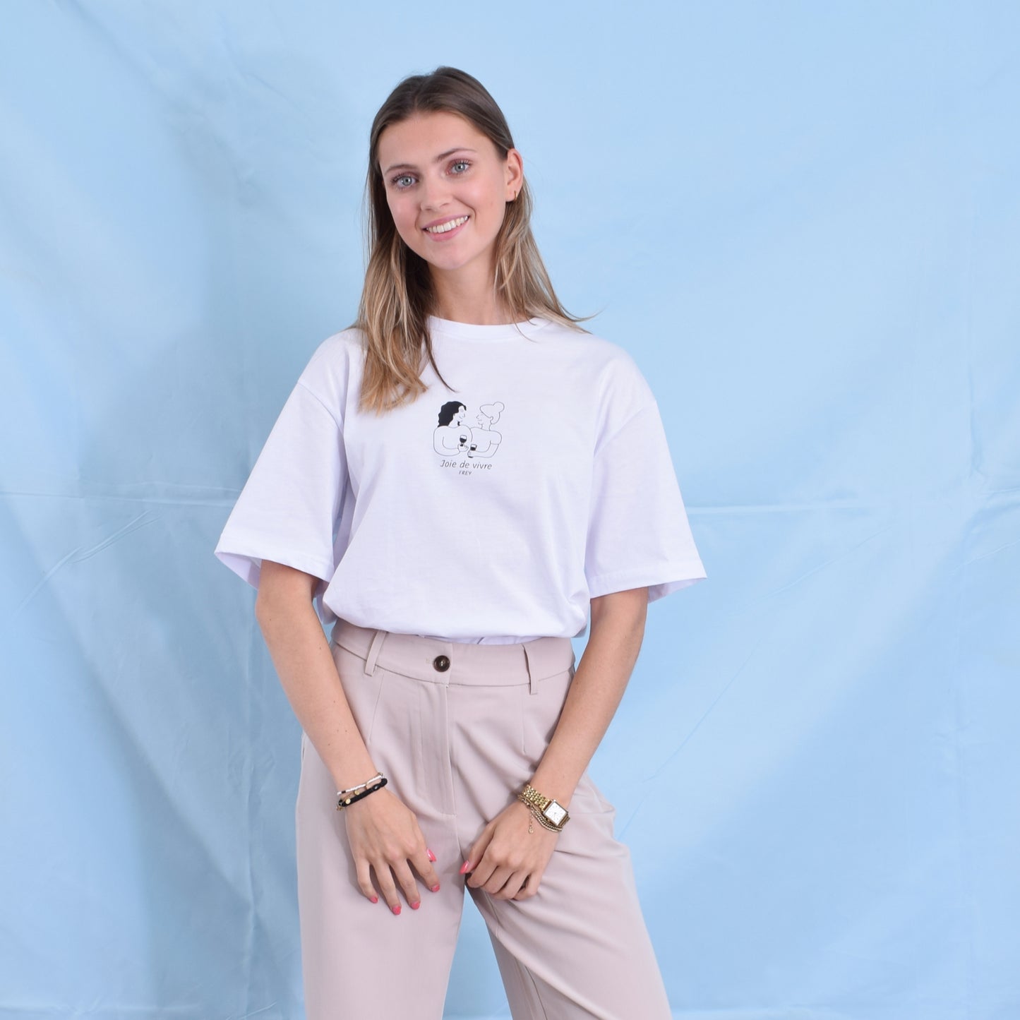 Joie De Vivre Oversized Dames T-shirt | White
