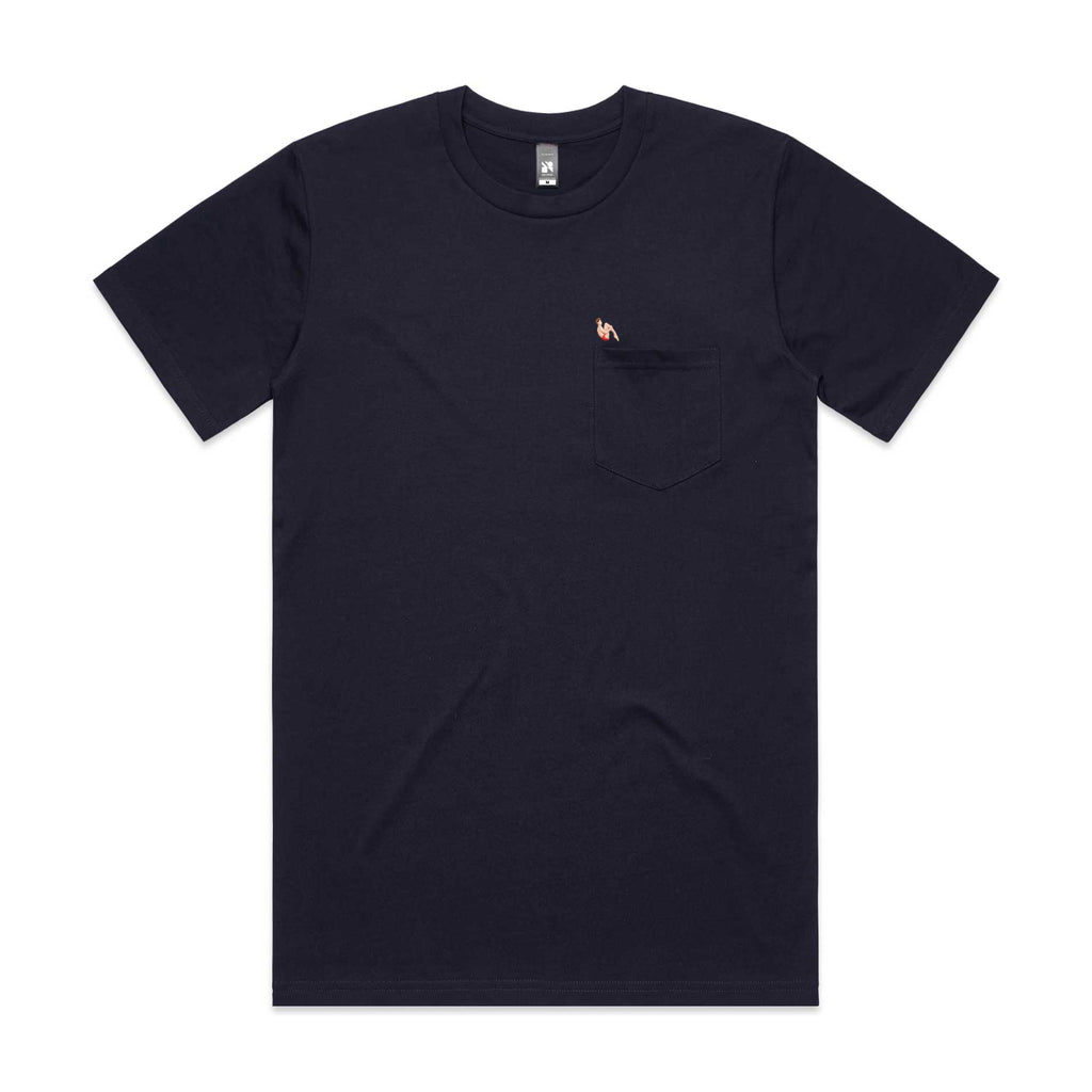 Bommetje Borduursel Borstzak T-shirt | Navy