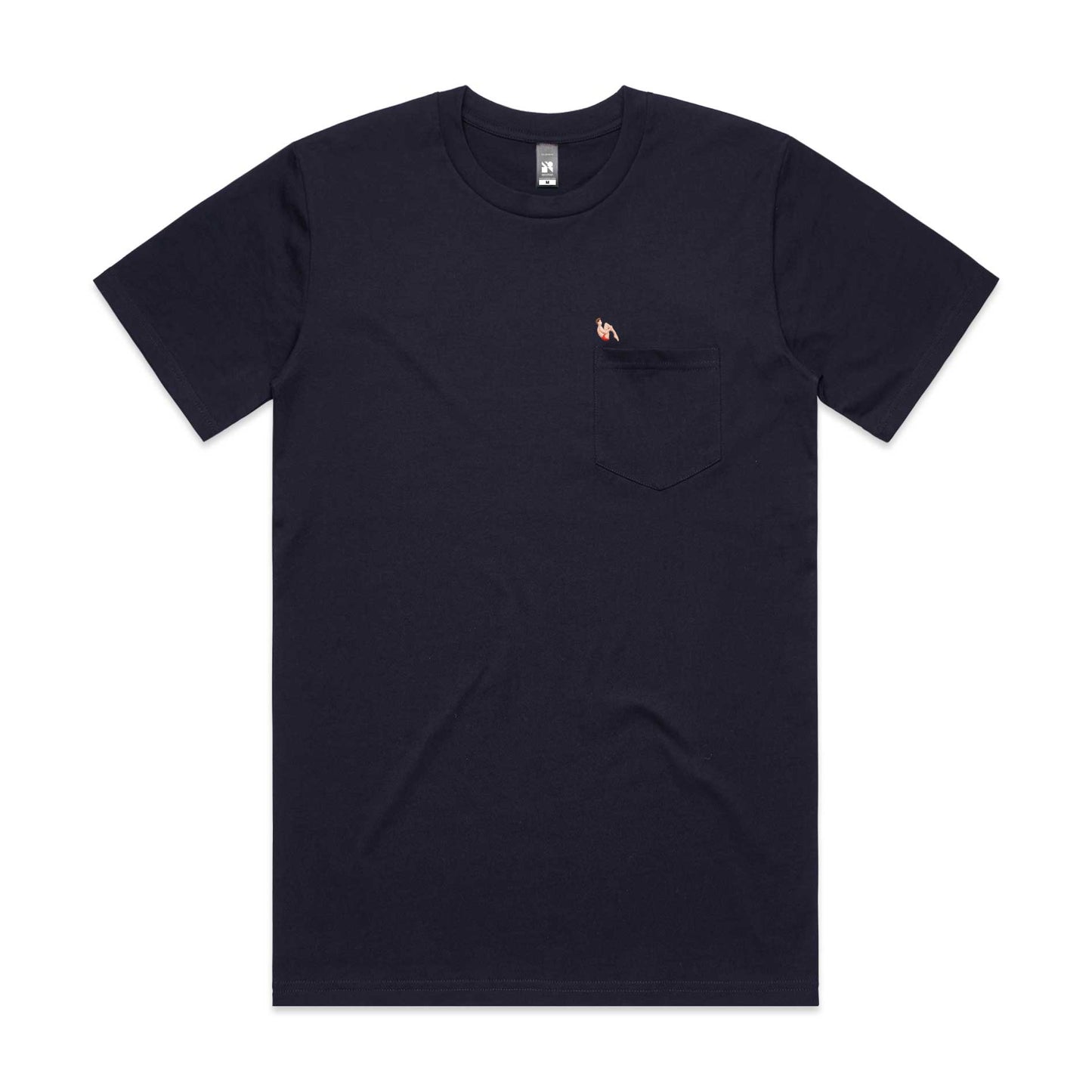Bommetje Borduursel Borstzak T-shirt | Navy