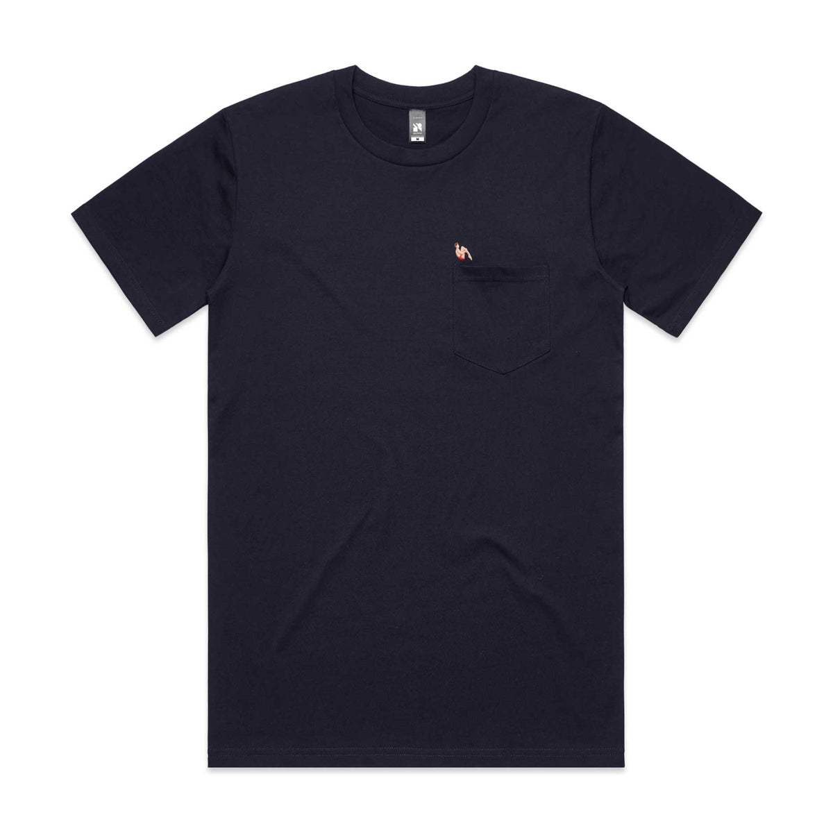 Bommetje Borduursel Borstzak T-shirt | Navy