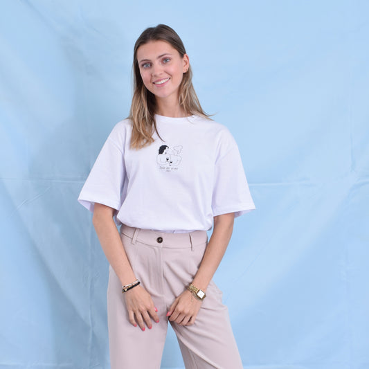 Joie De Vivre Oversized Dames T-shirt | White
